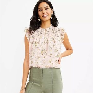 Garden Smocked Ruffle Button Top - LOFT